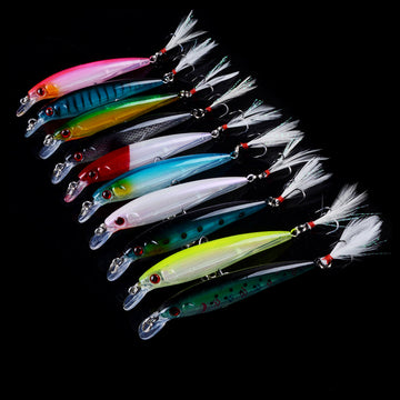 HERCULES Shallow Diving Minnow Lures Fishing Lures with Feather Tail, Pack of 10 HERCULES